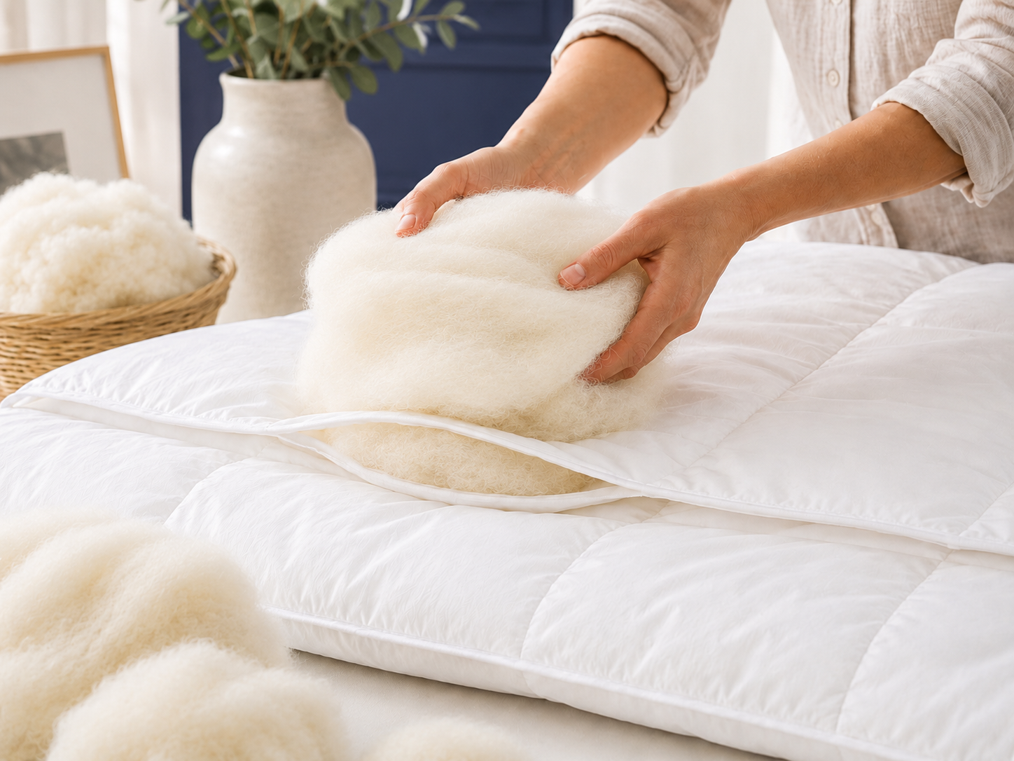 hand on washable wool fiber