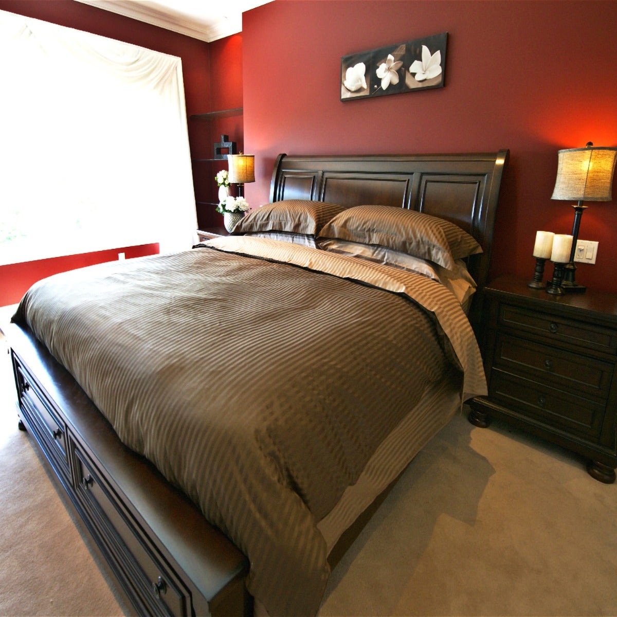 Maholi - Damask Stripe Fitted Sheet - Chocolate