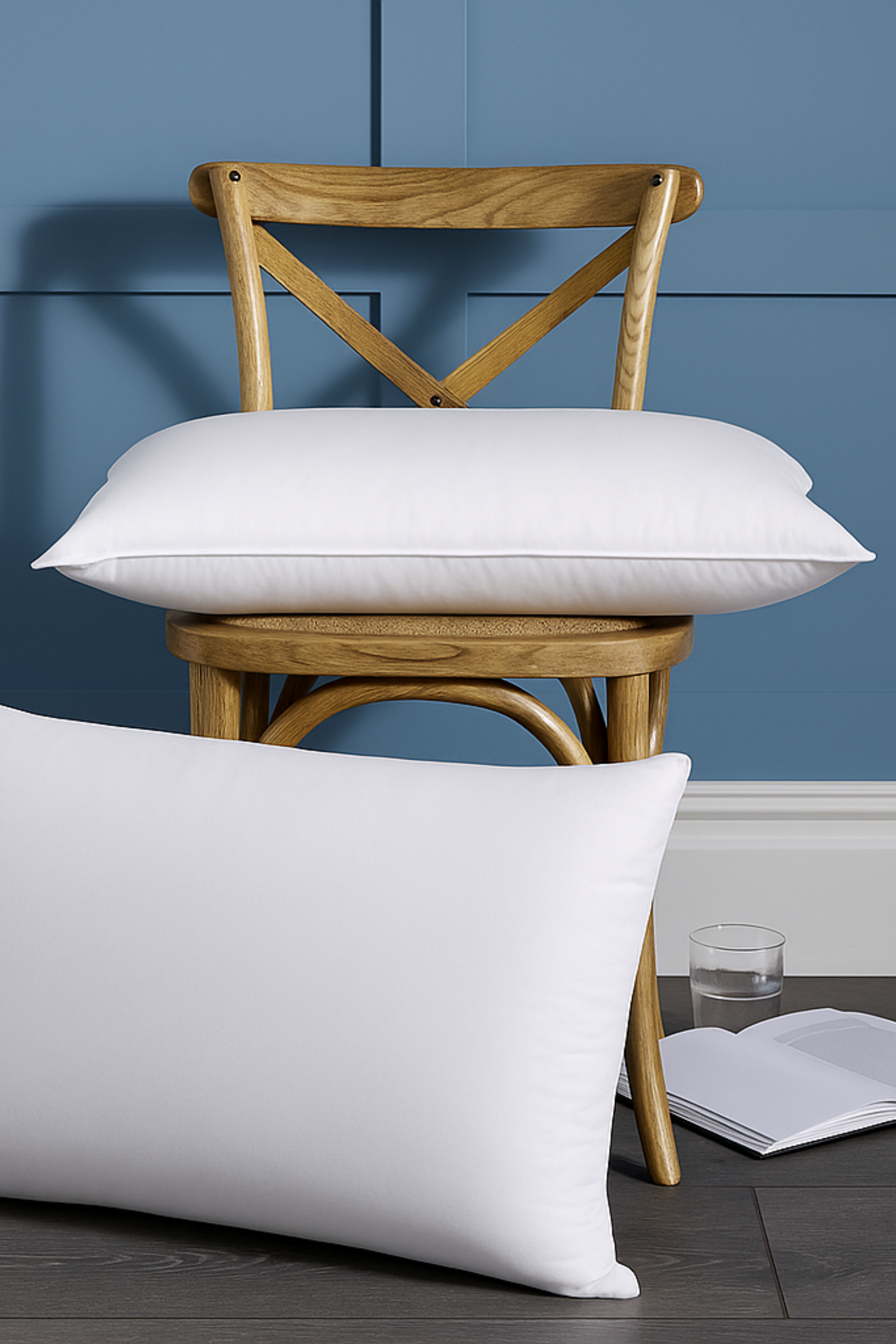 Stacked Royal Elite pillows in White Goose Down Chamber Lock Pillow and Bamboo Pillow.