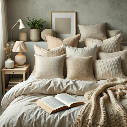 Royal Elite Feather Duvet styled on a cozy bed in a warm neutral bedroom setting.