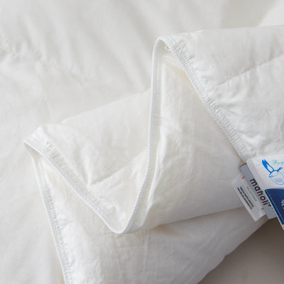 Royal Elite Canadian Hutterite White Duck Down Duvet Insert Comforter with 800 fill power, featuring piped stitched edges, 400 thread count cotton sateen shell, and DOWNMARK label. Hand sewn 3D baffle box construction to prevent down from shifting. No leak.