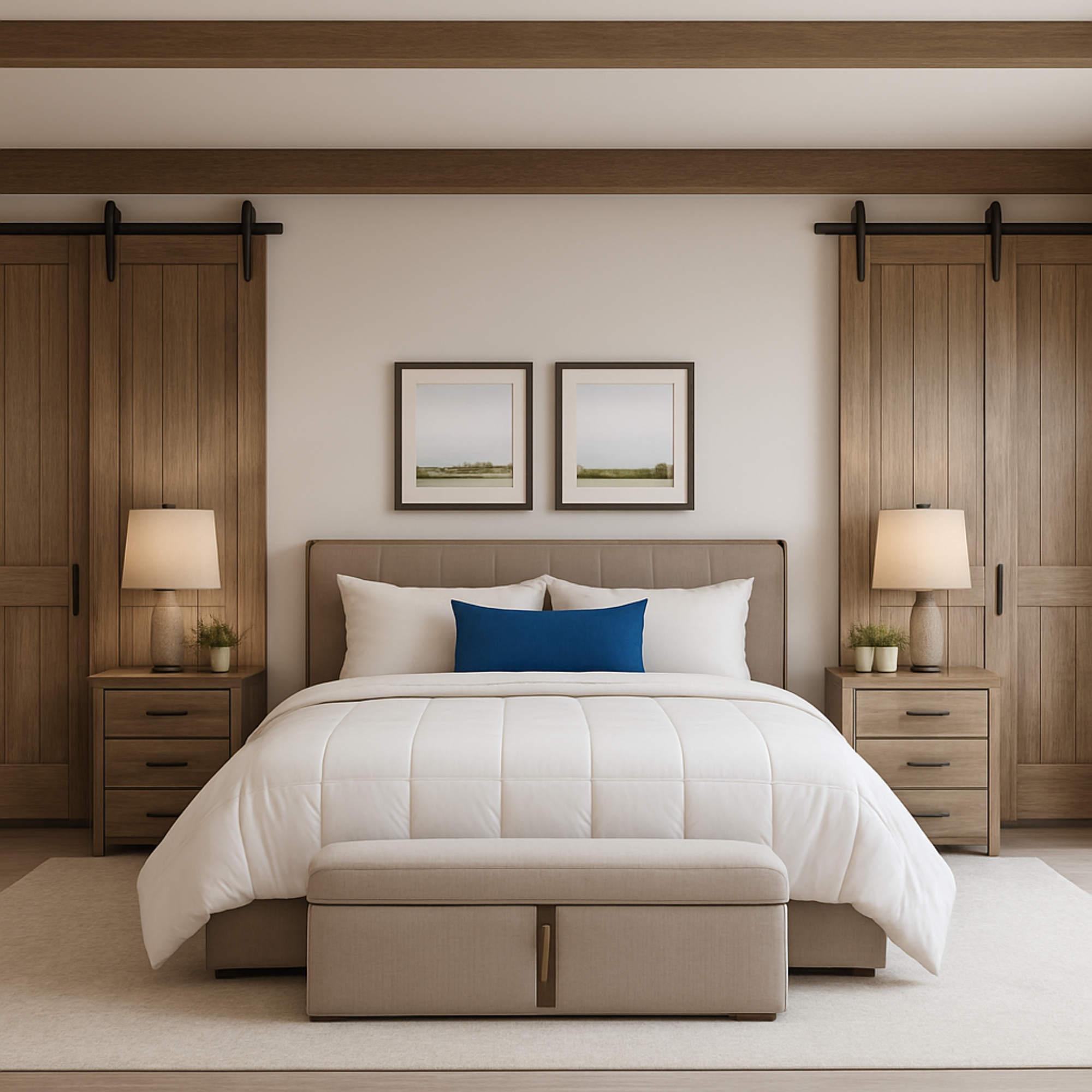 Royal Elite Lac Brome White Down Duvet Comforter displayed on a modern bed in a contemporary bedroom showcasing exceptional loft and premium comfort.