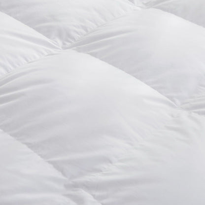 Close-up of the Royal Elite Premium White Goose Feather & Down Duvet showcasing its premium baffle-box construction, lofty chambers, breathable cotton shell, and evenly distributed white goose feather and down fill.